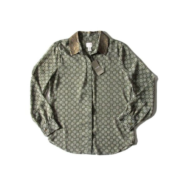 NWT Chico's Ikat Diamond Lanie II Sequin Collar Sheer Button Down Shirt 0 4 - Picture 1 of 5